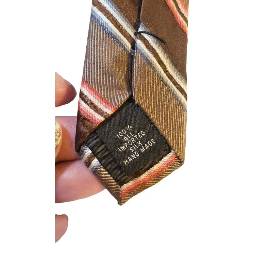 Liz Clairborne Mens Colorful Striped‎ Brown Pattern Silk Business Necktie